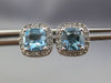 ESTATE 2.18CT DIAMOND & AAA BLUE TOPAZ 14KT WHITE GOLD SQUARE HALO STUD EARRINGS