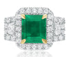 ESTATE LARGE 4.81CT DIAMOND & AAA EMERALD 18K 2 TONE GOLD SQUARE ENGAGEMENT RING