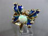 ESTATE LARGE .15CT DIAMOND OPAL & BLUE ENAMEL 14KT YELLOW GOLD 3D BUTTERFLY RING