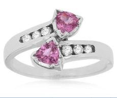 ESTATE LARGE 1.0CT DIAMOND & AAA PINK  SAPPHIRE 14KT WHITE GOLD CRISS CROSS RING