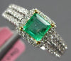 ESTATE .91CT DIAMOND & AAA EMERALD 18KT 2 TONE GOLD SQUARE HALO ENGAGEMENT RING