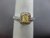 ESTATE .78CT WHITE & FANCY YELLOW DIAMOND 18K TWO TONE GOLD HALO ENGAGEMENT RING