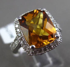 ESTATE LARGE 4.37CTW DIAMOND & EXTRA FACET CITRINE 14KT WHITE GOLD 3D HALO RING