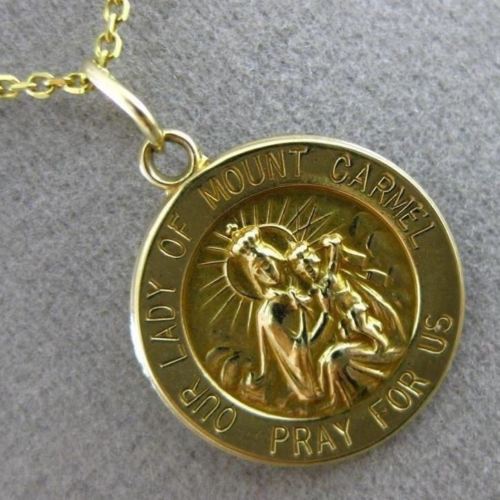 ESTATE 14KT YELLOW GOLD OUR LADY OF MOUNT CARMEL PRAY FOR US PENDANT #25078