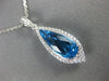 ESTATE LARGE 3.12CT DIAMOND & AAA BLUE TOPAZ 14K WHITE GOLD 3D TEAR DROP PENDANT
