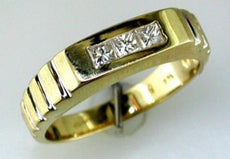 .45CT DIAMOND 14KT YELLOW GOLD 3D CLASSIC 3 STONE PRINCESS CHANNEL MENS RING