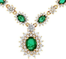 ESTATE LARGE 5.0CT DIAMOND & EMERALD 14K YELLOW GOLD DOUBLE HALO FLOWER NECKLACE