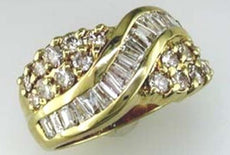 WIDE 2.06CT DIAMOND 14K YELLOW GOLD ROUND & BAGUETTE SWIRL CRISS CROSS LOVE RING