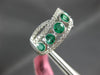 ESTATE LARGE 1.96CT DIAMOND & AAA EMERALD 18K WHITE GOLD CRISS CROSS LOVE RING