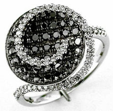 1.03CT WHITE & BLACK DIAMOND 14KT WHITE GOLD 3D CIRCULAR PAVE SWIRL RING