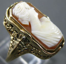 ANTIQUE WIDE .03CT DIAMOND 14K YELLOW GOLD LADY CAMEO REVERSIBLE RING  #26428