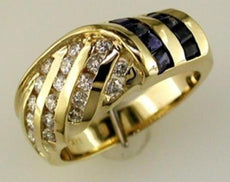 1.70CT DIAMOND & AAA SAPPHIRE 14KT YELLOW GOLD ROUND & PRINCESS CHANNEL FUN RING