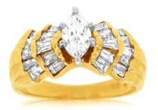 1.52CT DIAMOND 14KT YELLOW GOLD 3D CLASSIC MARQUISE & BAGUETTE ENGAGEMENT RING