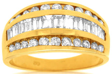 WIDE 1.52CT DIAMOND 14KT YELLOW GOLD ROUND & BAGUETTE CHANNEL ANNIVERSARY RING