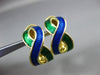ESTATE 18KT YELLOW GOLD 3D BLUE & GREEN ENAMEL INFINITY CLIP ON EARRINGS #24673