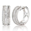 ESTATE WIDE 1.86CT ROUND & BAGUETTE DIAMOND 18KT WHITE GOLD HUGGIE HOOP EARRINGS