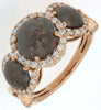 ESTATE 3.0CT WHITE & CHOCOLATE FANCY DIAMOND 18K ROSE GOLD 3 STONE HALO FUN RING