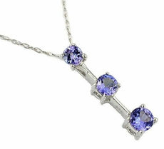 .60CT AAA TANZANITE 14K WHITE GOLD 3D ROUND 3 STONE PAST PRESENT FUTURE PENDANT