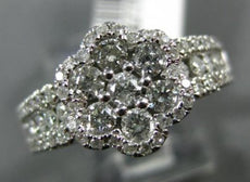 ESTATE WIDE .96CT DIAMOND 14KT WHITE GOLD 3D FLOWER HALO PAVE CLUSTER LOVE RING
