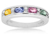 ESTATE 1.16CT DIAMOND & AAA MULTI COLOR SAPPHIRE 14K WHITE GOLD ANNIVERSARY RING