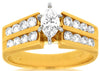 WIDE 1.12CT DIAMOND 14KT YELLOW GOLD 3D MARQUISE & ROUND TWO ROW ENGAGEMENT RING