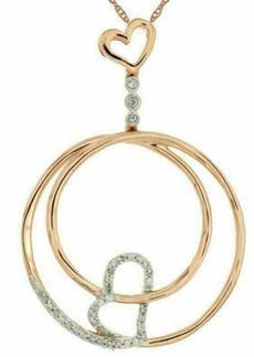 ESTATE .12CT DIAMOND 14KT ROSE GOLD CIRCLE OF LIFE DOUBLE HEART LOVE PENDANT