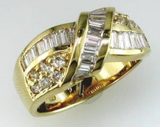 1.40CT DIAMOND 14KT YELLOW GOLD ROUND & BAGUETTE CRISS CROSS LOVE KNOT FUN RING