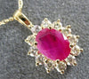 ESTATE LARGE 1.98CT DIAMOND & AAA RUBY 14K YELLOW GOLD 3D OVAL FLOWER PENDANT