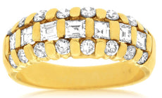 WIDE 1.40CT DIAMOND 14KT YELLOW GOLD 3D ROUND & BAGUETTE ETOILE ANNIVERSARY RING