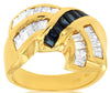 1.0CT DIAMOND & AAA SAPPHIRE 14KT YELLOW GOLD 3D BAGUETTE CRISS CROSS FUN RING