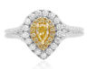 ESTATE .68CT WHITE & PEAR FANCY YELLOW DIAMOND 18KT 2 TONE GOLD ENGAGEMENT RING