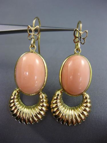 ESTATE AAA CORAL 18KT YELLOW GOLD CLASSIC OVAL BUTTERFLY HANGING EARRINGS #26110