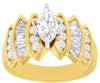 WIDE 1.45CT DIAMOND 14KT YELLOW GOLD MARQUISE ROUND & BAGUETTE ENGAGEMENT RING