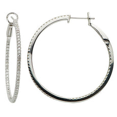 ESTATE LARGE 1.33CT DIAMOND 18KT WHITE GOLD 3D HOOP INSIDE OUT HANGING EARRINGS