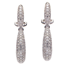 ESTATE 2.13CT DIAMOND 18KT WHITE GOLD CLASSIC TEAR DROP CLIP ON HANGING EARRINGS