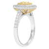 ESTATE 1.04CT WHITE & FANCY YELLOW DIAMOND 18K 2 STONE GOLD HALO ENGAGEMENT RING