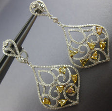 ESTATE 3.60CT WHITE & FANCY YELLOW DIAMOND 18K 2 TONE GOLD 3D TEAR DROP EARRINGS