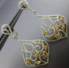 ESTATE 3.60CT WHITE & FANCY YELLOW DIAMOND 18K 2 TONE GOLD 3D TEAR DROP EARRINGS