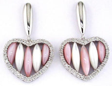 .25CT DIAMOND & AAA MOTHER OF PEARL 14K WHITE GOLD MARQUISE SHAPE HEART EARRINGS