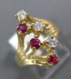 ANTIQUE WIDE .42CT DIAMOND & RUBY 14K YELLOW GOLD FILIGREE COCKTAIL RING #21467
