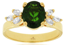 2.3CT DIAMOND & AAA RUSSALITE 14KT YELLOW GOLD OVAL & MARQUISE ENGAGEMENT RING