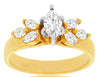 ESTATE .73CT DIAMOND 14KT YELLOW GOLD 3D MARQUISE SHAPE FLOWER ENGAGEMENT RING