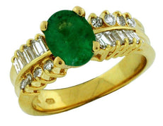 1.65CT DIAMOND & AAA EMERALD 14KT YELLOW GOLD 3D CLASSIC OVAL ENGAGEMENT RING