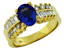1.85CT DIAMOND & AAA TANZANITE 14KT YELLOW GOLD 3D CLASSIC OVAL ENGAGEMENT RING