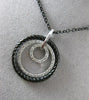 ESTATE .50CT DIAMOND 14KT WHITE & BLACK GOLD 3D TRI CIRCLE ROPE FLOATING PENDANT