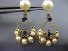 ESTATE LARGE .75CT AAA SAPPHIRE & PEARL 14KT YELLOW GOLD FLOWER HANGING EARRINGS