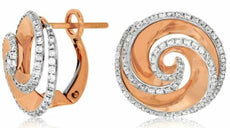 ESTATE 1.88CT DIAMOND 14KT WHITE & ROSE GOLD 3D SWIRL CIRCULAR CLIP ON EARRINGS