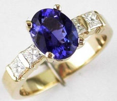 2.35CT DIAMOND & AAA TANZANITE 14KT YELLOW GOLD OVAL & PRINCESS ENGAGEMENT RING