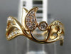 ESTATE WIDE .21CT DIAMOND 18K ROSE GOLD 3D FILIGREE LEAF ROSE FLOWER ETOILE RING