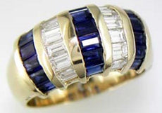 WIDE 3.10CT DIAMOND & AAA SAPPHIRE 14KT YELLOW GOLD 3D BAGUETTE ANNIVERSARY RING